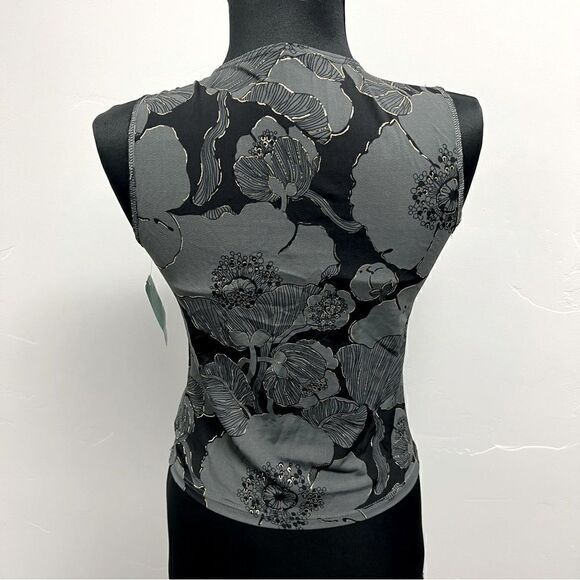 Vintage Y2K tank by forever 21 sz L NWT gray and metallic gold pattern v neck - Picture 3 of 12